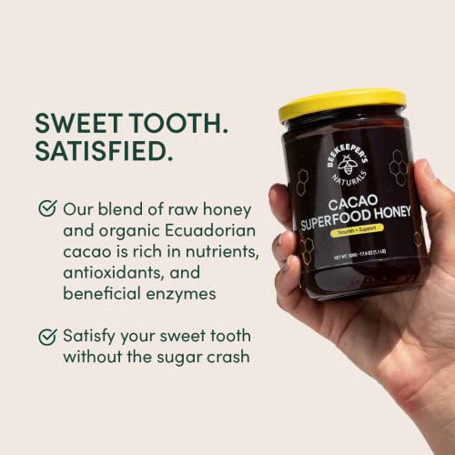 Beekeeper's Naturals Superfood Cacao Honey - Organic, Raw Ecuadorian Cacao with Antioxidants, Iron and Calcium. Free of Gluten, Dairy & Sugar (1.1lbs)