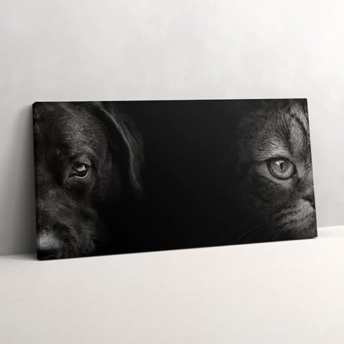 Peinte image sur toile 120x60cm labrador et chat de prestige