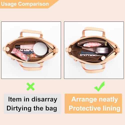 Image of Doxo Small Purse Organizer Insert for Handbags, Felt Neverfull BB Organizer Insert,Mini Tote Bag Organizer with Zipper Pocket, Fit Neverfull BB Longchamp Xtra Energy S and More, Brown-XS
