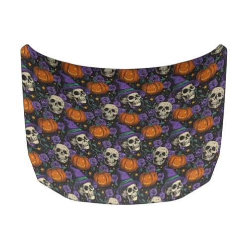 Image of Car Hood Cover Witch Hat Skull Print Car Hood Protector Waterproof Universal Automotive Exterior Accessories Halloween Decorations for Compact Vehicles Sedans Trucks SUVs Pickup (59x39 Inch)