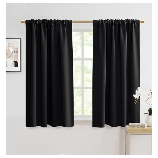 Black Curtains 48 Inch Length 2 Panels for Bathroom Window Kitchen Waterproof Rod Pocket Thermal Insulated Light Blocking Room Darkening Black Out Blinds & Shades for Bedroom Windows 34 Inches Wide