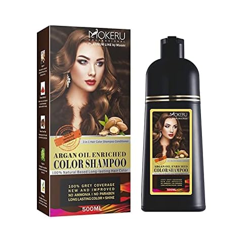 MOKERU Professional Argan Oil Hair Dye Color Shampoo 500 ML I New & Improved Formula Ammonia Free Paraben Free I Instant Fast Acting Long Lasting Signature Platinum Line by Maani (Light Brown) Cover