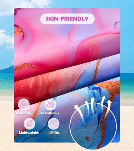 Image of Girls Long Sleeve Rashguard Half Zip Swimsuits UPF 50+ Two Piece Swim Sets with Hairband 5-12Y | Two Piece Swim Sets with Hairband