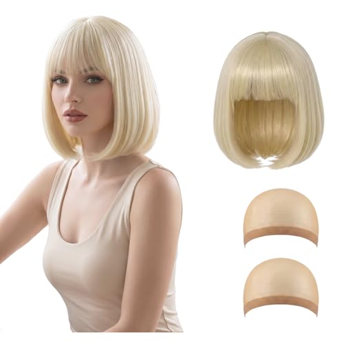 Blonde Bob Wig Short Blonde Wigs For Women With Fringe For Everyday Wear Role Play And Parties
