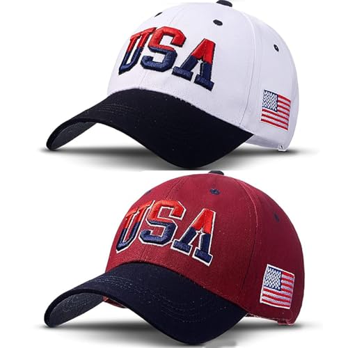 Image of 2 Pcs American Flag Trucker Hat Men Women,USA Patriotic Baseball Cap