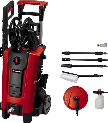Einhell Original Limpiadora a alta presión TE-HP 140 (máx 140 bar, sistema de acoplamiento rápido , incl. flexible alta presión, pistola, lanza, boquillas, cepillo, contenedor de agente pulverizador)