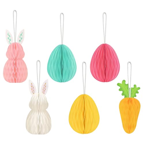 KLINNA Set di 12 palle di Pasqua da appendere, con carota di coniglio, uova a nido d'ape, decorazione pasquale per interni ed esterni, decorazione primavera, design primaverile