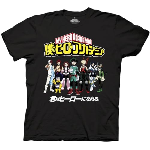 Ripple Junction My Hero Academia Men’s Short Sleeve T-Shirt Class 1-A Kanji Logo Izuku Midoriya Anime Black XL