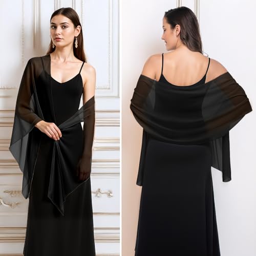 Chiffon Shawl Wraps, 1pcs Shawls and Wraps for Evening Dress, Women Elegant Soft Silky Wrap, Wedding Guest Shawl Wrap for Wedding Bridesmaid Formal Occasions (Champagne)4
