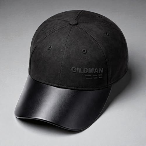 Image of Gildman Luxury Suede Baseball Cap for Men - Black Leather Visor, Adjustable Fit, Premium Street Style Cap