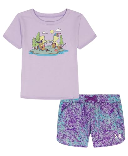 Image of Under Armour Girls 2-Piece Short Sleeve Graphic Tee and Shorts Set, Outdoor Collection