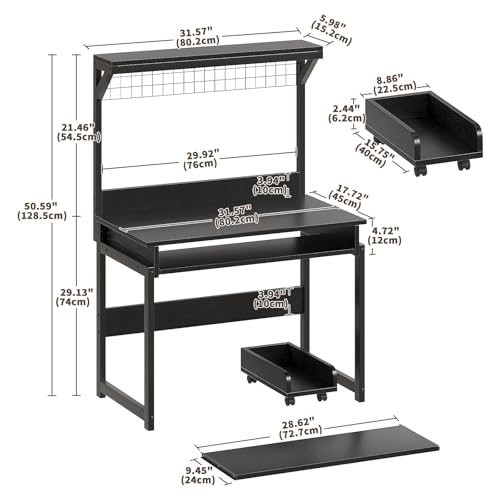 ALISENED 31.5" Small Computer Desk with Hutch, Office Desk Study Table Writing Desk Workstation PC Table for Home Office, Space Saving Design
