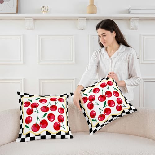 Housse de coussin 40x40 enfant fruits tropicaux patchwork rouge - 3