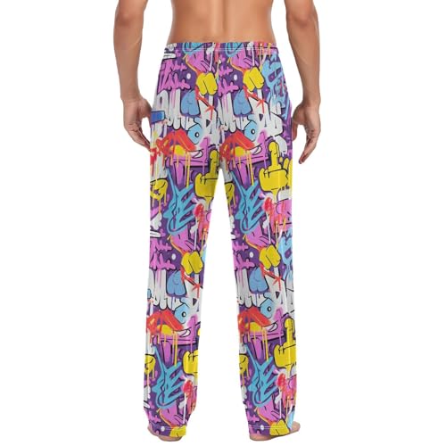 Men's Graffiti Street Art Pajama Pants with Pockets,Sleep Lounge Pant Men Pajama Bottoms S3