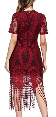 Image of Women 1920s Gatsby Flapper Dress Sexy Open Back Strap Fringed Cocktail Party Dress with 20s Accessories