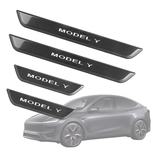 Image of HANSSHOW 4PCS LED Illuminated Door Sill Covers Protector fit for Tesla Model Y Juniper Carbon Fiber Pattern Welcome Pedal for Juniper Accessories (2025.03+)