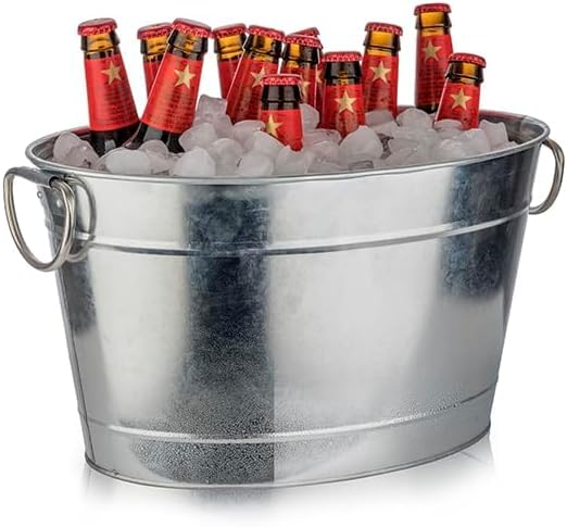 Bewitched Bañera para Bebidas, 11 litros, Bandeja de Zinc, Enfriador de Bebidas,Enfriador de Botellas de Acero Inoxidable, 40 x 28 cm, Altura 22 cm (Zinc)