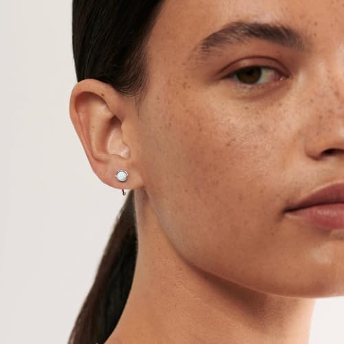 CHIC & ARTSY Dainty Hug Hoop Earrings 925 Sterling Silver Created Gemstone Huggie Hoops Earrings Synthetic Fire Opal/Turquoise/Moonstone/CZ Tiny Hoop Earrings for Women3