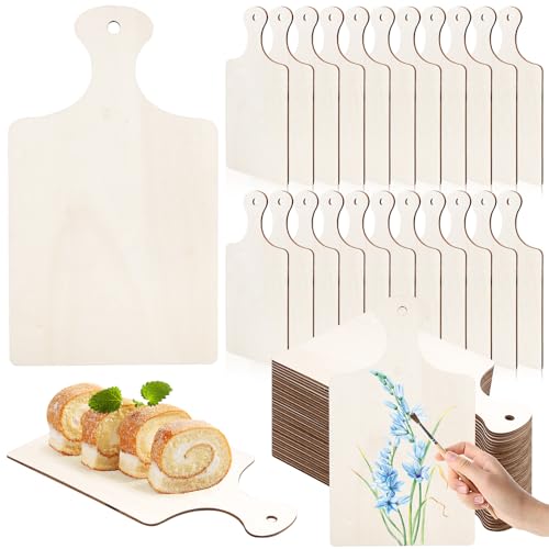 Lot de 60 mini planches à découper en bois avec poignée, petites planches à charcuterie en bois brut vierge pour bricolage, cuisine, service de légumes,...