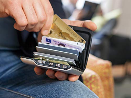 ÖGON -DESIGNS- Aluminium Code Wallet, Lockable with a 3 Digit Code, RFID Protection Against Fraud and demagnetization, Secured Card Holder (Silver)