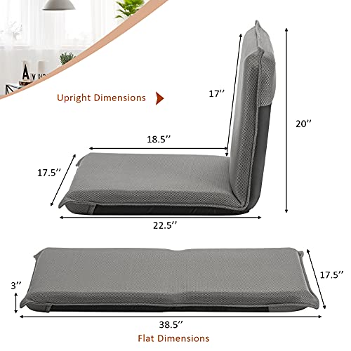 Image of BestComfort Folding Floor Chair 6-Position Adjustable Meditation Video Gaming with Back Support for Reading TV Watching, Portable Seat Lounge Sofa Kids Teens Adult, Grey (65605)