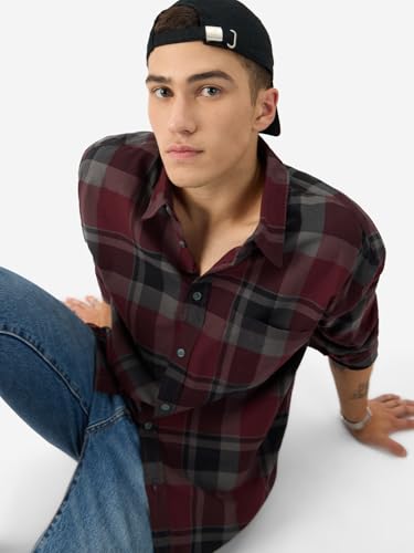 Image of The Souled Store Plaid: Black /Blue /Red Checks Long Sleeve Collared Neck Button Down Cotton Relaxed Fit Shirts for Men and Boys - Classic and Casual Wardrobe Essentials