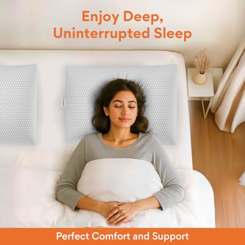 Image of FOVERA All Season Sleeping Pillow | Adjustable Shredded Memory Foam Pillow for Bed | For Side & Back Sleepers - Relieves Neck & Shoulder Pain, Soft Washable Cool Fabric Cover (20 x 15 Inch, Pack of 1)