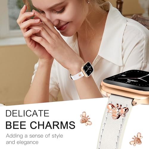 Image of JR.DM Slim Leather Bands Compatible with Apple Watch Band 38mm 40mm 41mm 42mm 44mm 45mm 46mm 49mm, Genuine Leather Band with Charms, Feminine Design for Iwatch Ultra SE Series 11 10 9 8 7 6 5 4 3 2 1