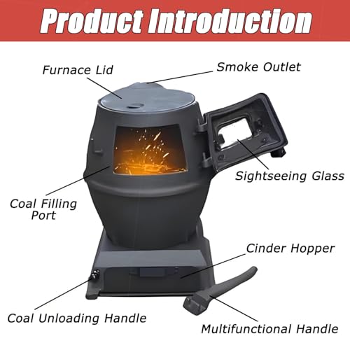 Stufa a legna in ghisa, senza fumo, con finestra di visualizzazione in vetro, per cucinare in interni ed esterni, campeggio, barbecue e patio, piccola