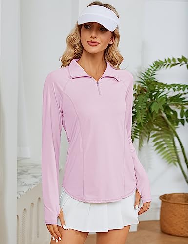 Image of LOMON Women Long Sleeve Shirts Sun Protection 1 /4 Zip Summer Quick Dry Hiking Shirts Quarter Zip Pullover for Women