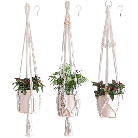 TENEWEE 3 Pack Handcrafted Macrame Plant Hanger - Elegant Natural Style Home Decor for All Types of Plants Cover