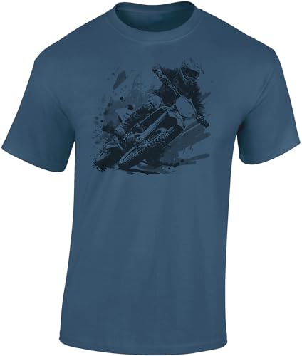 Baddery Motocross T-shirt pour Hommes : Dirt Rush - T-shirt pour Hommes & Garçons - Vêtement Enduro pour Moto et VTT, Bleu jeans, M