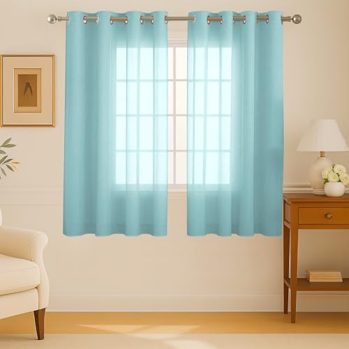 Cloth Fusion Cotton Feel Sheer Window Curtains 5 Feet Long Set of...