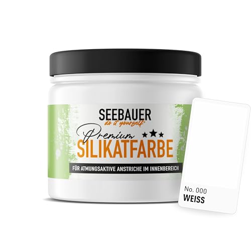 SEEBAUER diy Silikatfarbe Weiß 300ml für Innen (No. 000 Weiß) Atmungsaktive Mineralfarbe für Allergiker - Abwaschbare Wandfarbe - Farbtöne hohe Deckkraft
