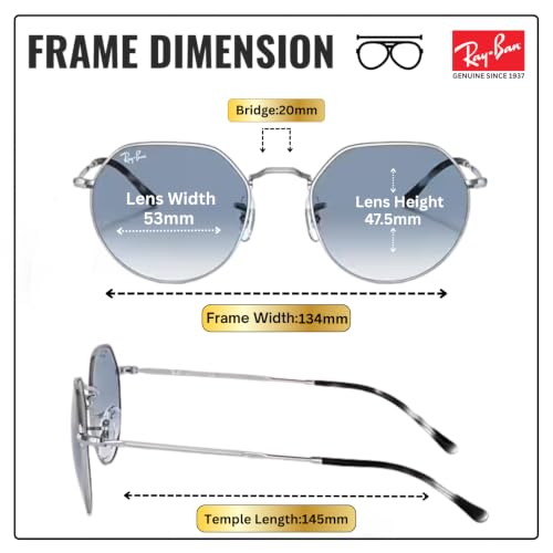 Image of Ray-Ban RB3565 JACK Square-Round Shaped Sunglasses for Men & Women with Official RAYBAN Eyewear Kit