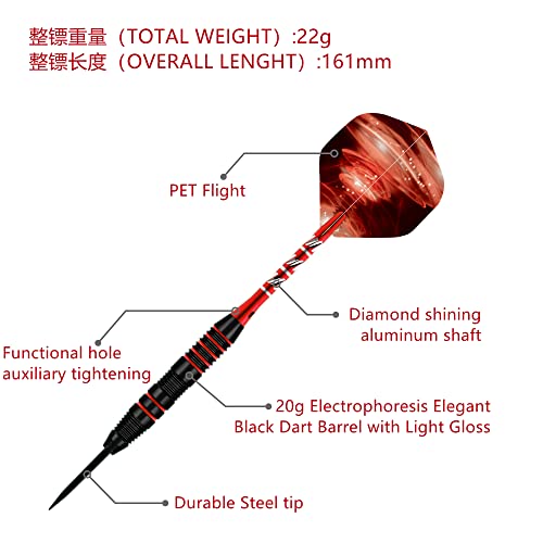 Aiqilai Steel Tip Darts Set 22g,3 Pack Professional Dart with Aluminum Shafts(+3 More Spare Shafts) and 2 Style Flights And Darts Case -Red - Image 2