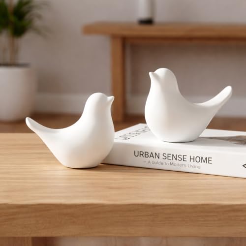 Image of Ceramic Birds Figurines Ceramic Blessing Birds Figurine Home Decorations Accessories Set of 2 (White Matte)