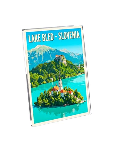 Acrylic Fridge Magnets All Europe Souvenir Retro Vintage Art 2x3 Inches Magnet (Slovenia Lake Bled)