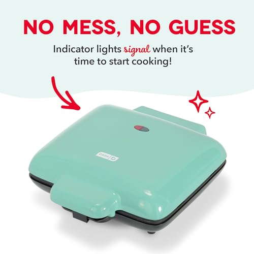 DASH No-Drip Waffle Maker: Waffle Iron 1200W + Waffle Maker Machine For Waffles, Hash Browns, or Any Breakfast, Lunch, & Snacks with Easy Clean, Non-Stick + Mess Free Sides - Aqua
