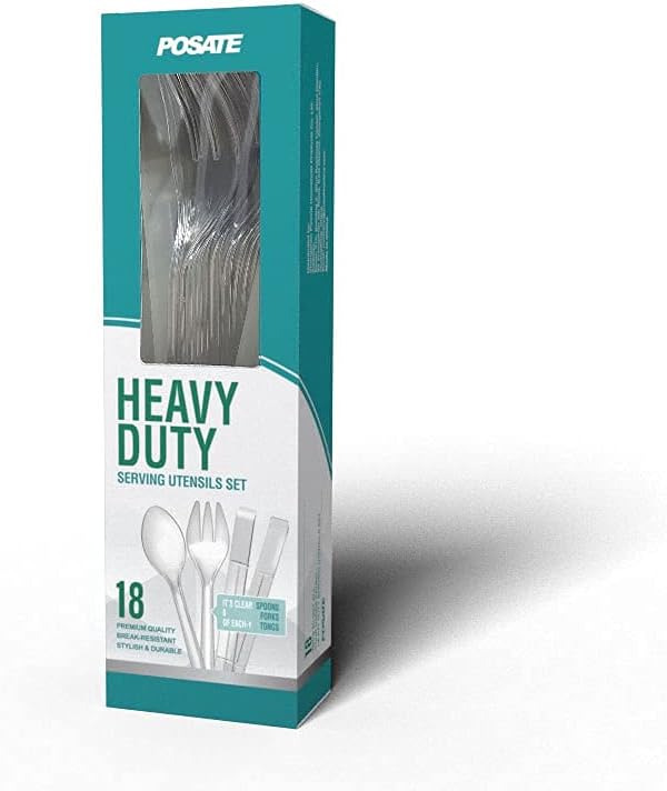 Plastic Serving Utensils, 9" Clear Disposable Utensils 18 Pack, 6 Serving Tongs, Spoons, Forks image 2