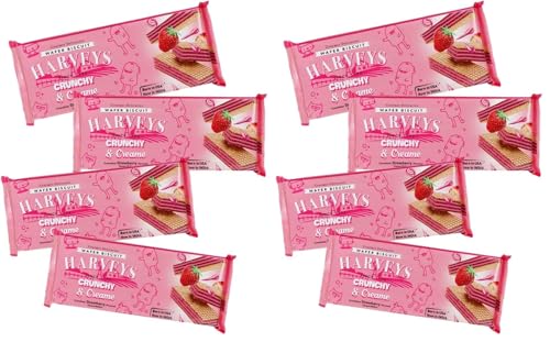 Image of Harveys Crunchy & Creame Premium Strawberry Wafer Biscuits | Pack of 8 | 150g x 4 | Strawberry Flavoured Crunchy, Creamy & Healthy Wafers