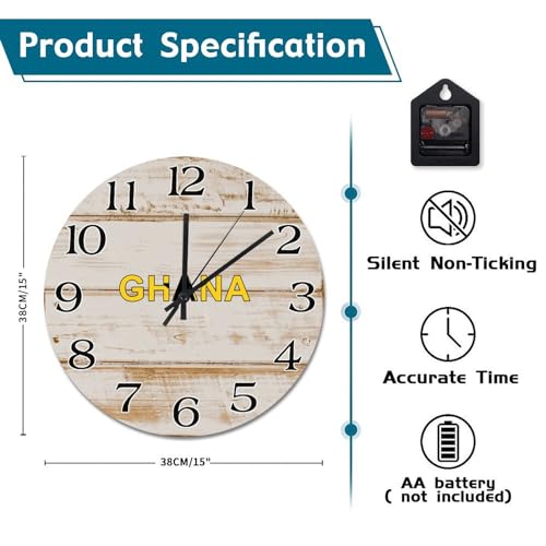 Horloge murale en bois Ghana pour déco de cuisine et de ferme