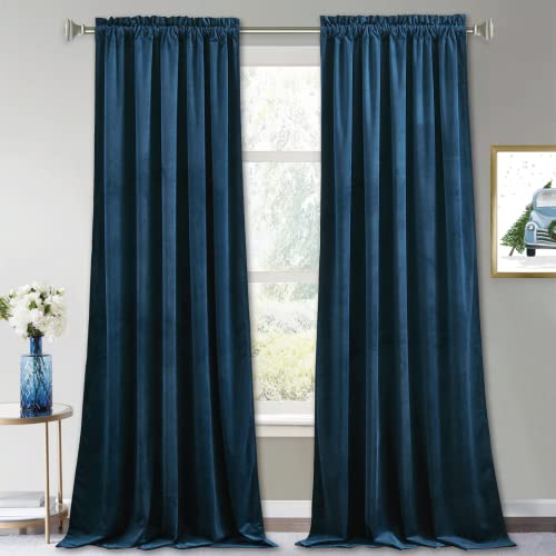 Image of RYB HOME Extra Long Velvet Curtains 102 inches for Sliding Patio Glass Door | Energy Saving, Theraml Privacy, UV Heat Blocking, for Living Room Bedroom Dining Room, Navy Blue, W52 x L102, 2 Panels