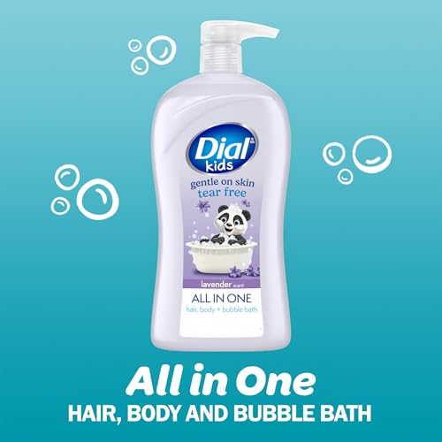 Dial Kids All-in-1 Body + Hair + Bubble Bath, Lavender Scent, 32 Fl Oz, Hypoallergenic Body Wash & Shampoo, No Tears Formula for Kids 2+ Years, No Parabens & Silicones