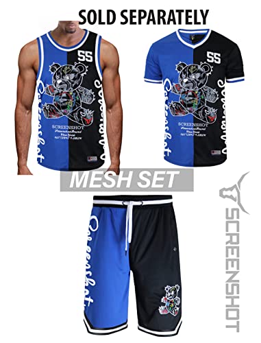Image of SCREENSHOT Mens Hip-Hop Premium Urban Sreetwear Fashion Jersey Top - NYC Style Basketball Sports Team Color Mesh Tops
