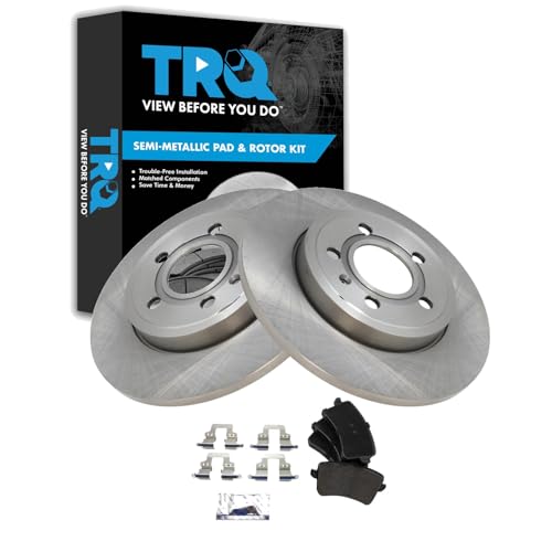 Image of TRQ Rear Brake Pad and Rotor Set Semi Metallic Rotors Compatible with 2009 Audi A4 2009 A4 Quattro