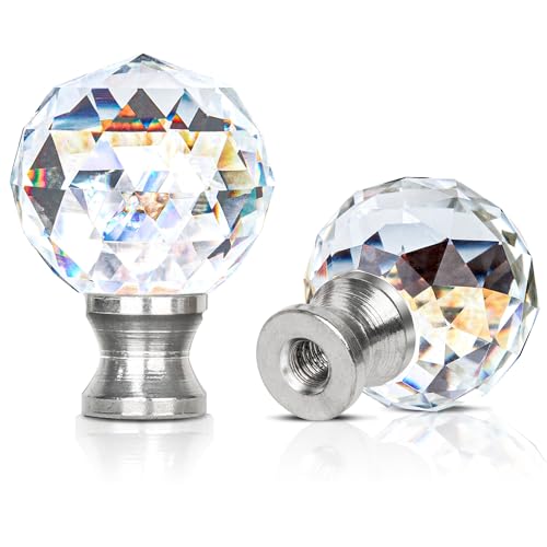 Benaep 2 Pieces Crystal Lamp Finial Decorative Lamp Top Accessories Lamp Cap Knob?1/4-27 Lamp Screw Topper Clear Lamp Finial with Polished Chrome Base Knob for Lamp Shade Indoor Lamp Top Ornaments