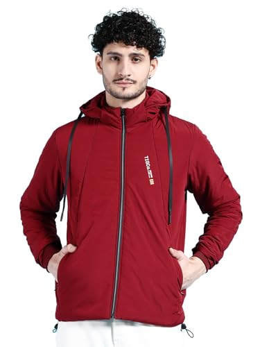 Image of The Indian Garage Co Men Black Regular Fit Solid Hooded Bomber Jacket