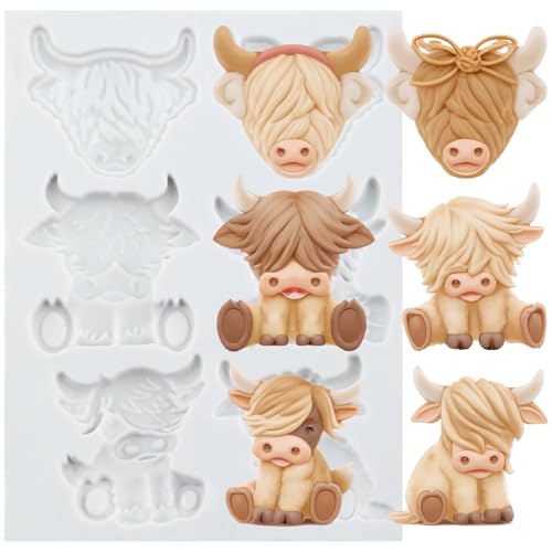 TAOXIBEI Scotch Cattle Polymer Clay Mold Animal Clay Mold Highland Cow Silicone Molds for DIY Crafts Air Dry Plaster Polymer Epoxy Resin Casting Jewelry Making