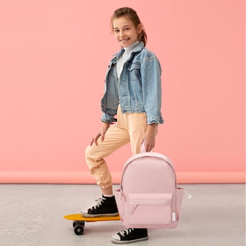 Hetenoyo Aesthetic Backpacks for Women Lightweight Casual Simple Book Bag Solid Color Bookbag Canvas Daypack Travel Backpack (Pink)3